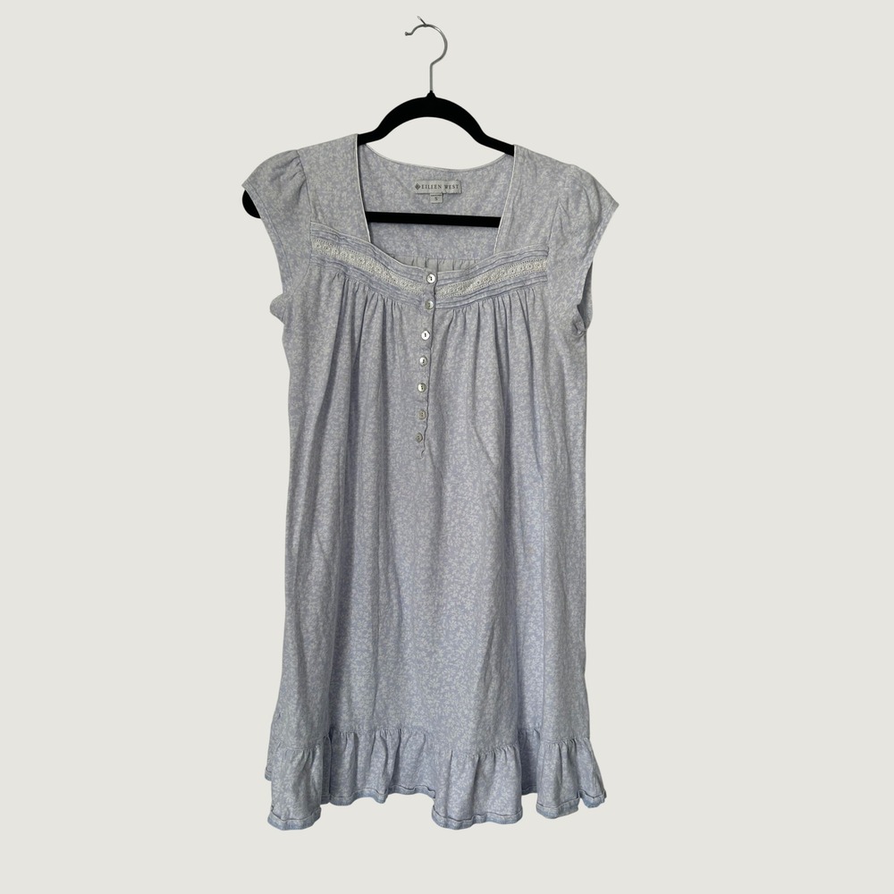 Eileen West Nightgown Womens S Blue Floral Knit Cotton Victorian Grannycore